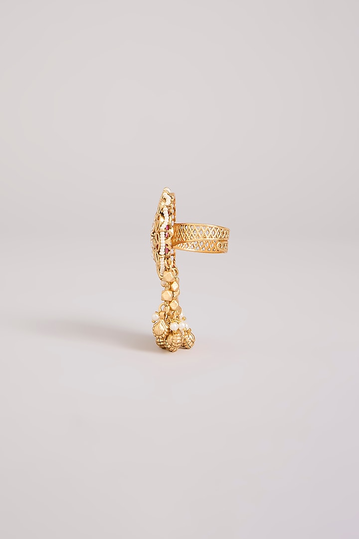 Gold Finish Kundan Polki Adjustable Ring by Preeti Mohan at Pernia's Pop Up Shop