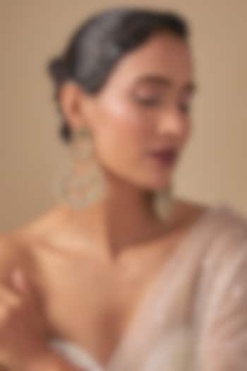Gold Finish Kundan Polki & Green Stone Chandbali Earrings by Preeti Mohan at Pernia's Pop Up Shop