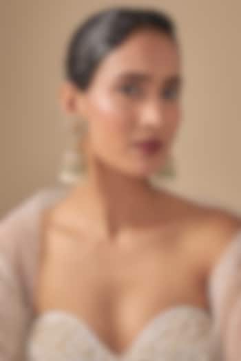 Gold Finish Kundan Polki & Green Stone Jhumka Earrings by Preeti Mohan at Pernia's Pop Up Shop