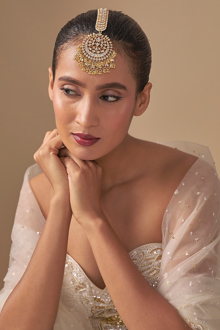 Gold Finish Kundan Polki Maangtikka by Preeti Mohan at Pernia's Pop Up Shop
