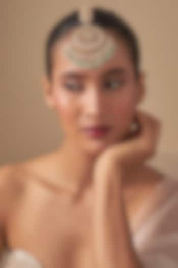 Gold Finish Kundan Polki & Green Stone Maangtikka by Preeti Mohan at Pernia's Pop Up Shop