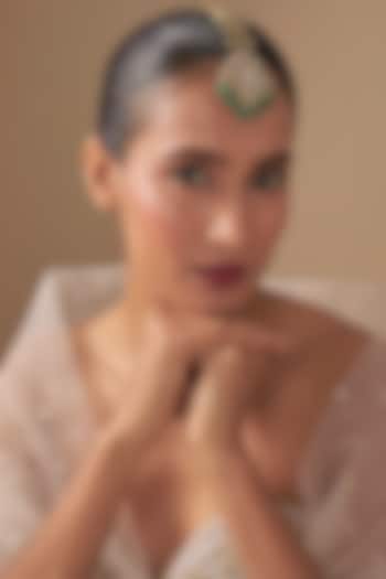 Gold Finish Kundan Polki & Green Stone Maangtikka by Preeti Mohan at Pernia's Pop Up Shop