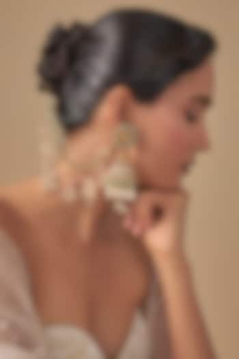 Gold Finish Kundan Polki & Green Stone Jhumka Earchains by Preeti Mohan at Pernia's Pop Up Shop