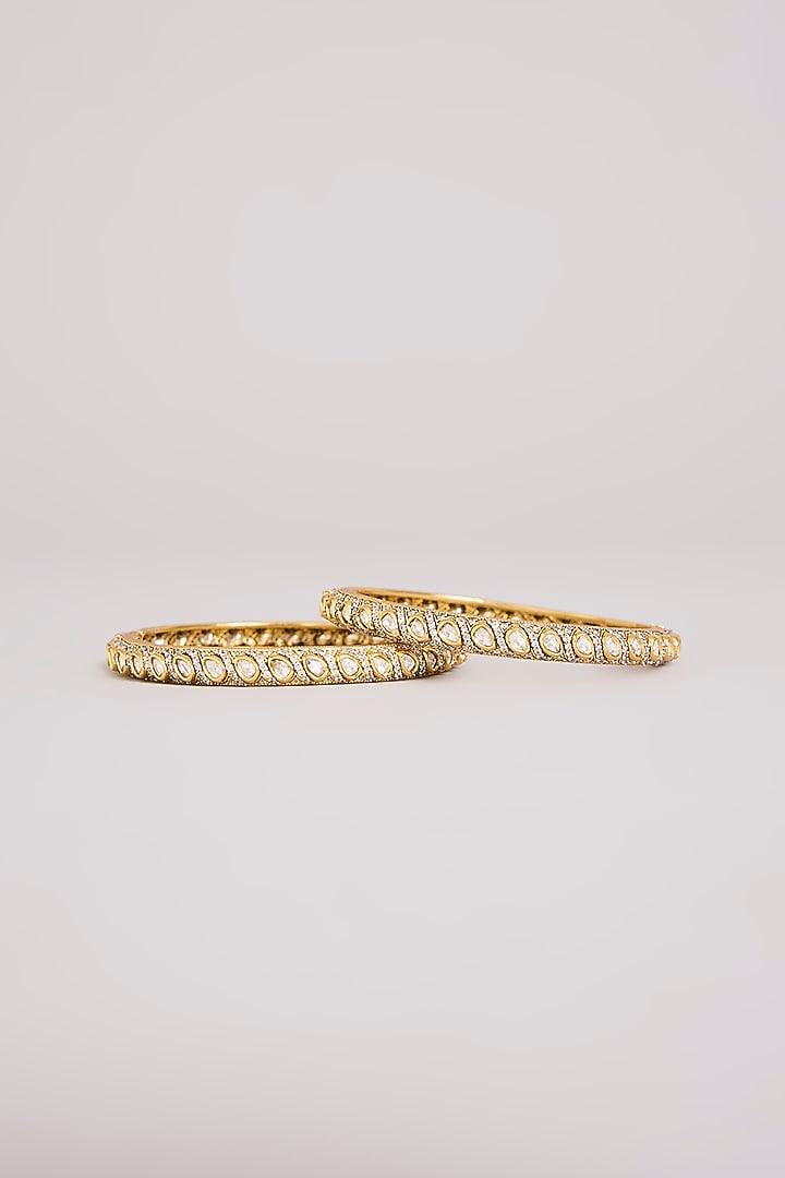 Gold Finish Kundan Polki Bangles (Set Of 2) by Preeti Mohan at Pernia's Pop Up Shop