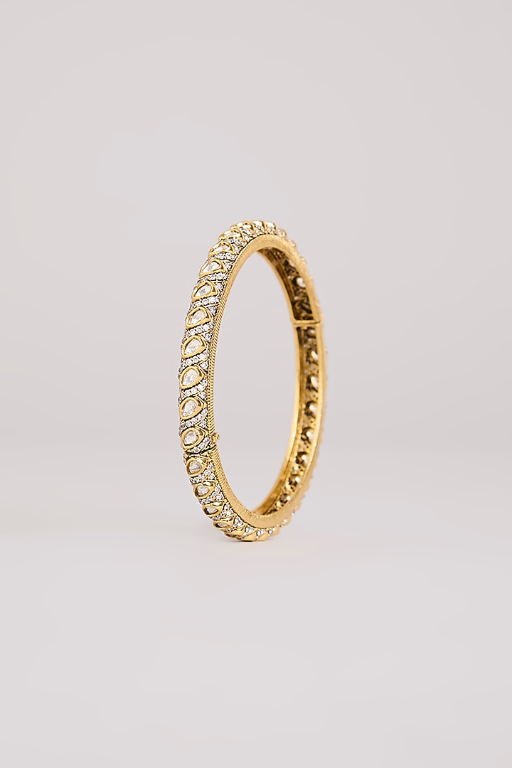 Gold Finish Kundan Polki Bangles (Set Of 2) by Preeti Mohan at Pernia's Pop Up Shop
