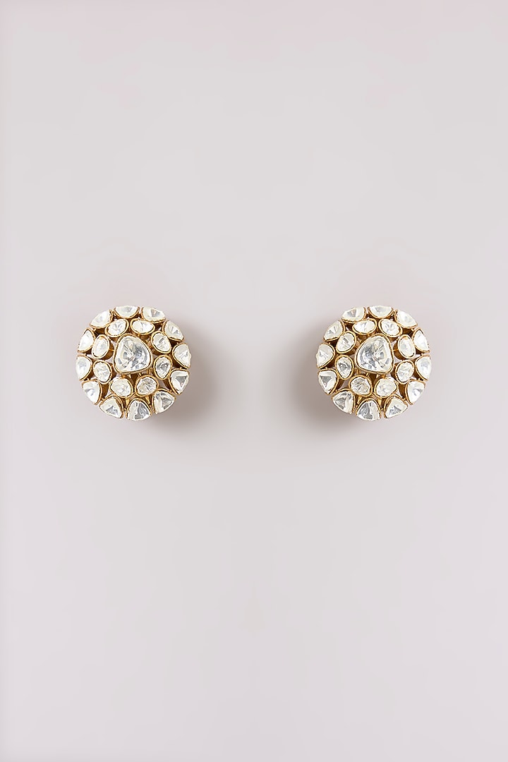 Gold Finish Kundan Polki Stud Earrings by Preeti Mohan at Pernia's Pop Up Shop