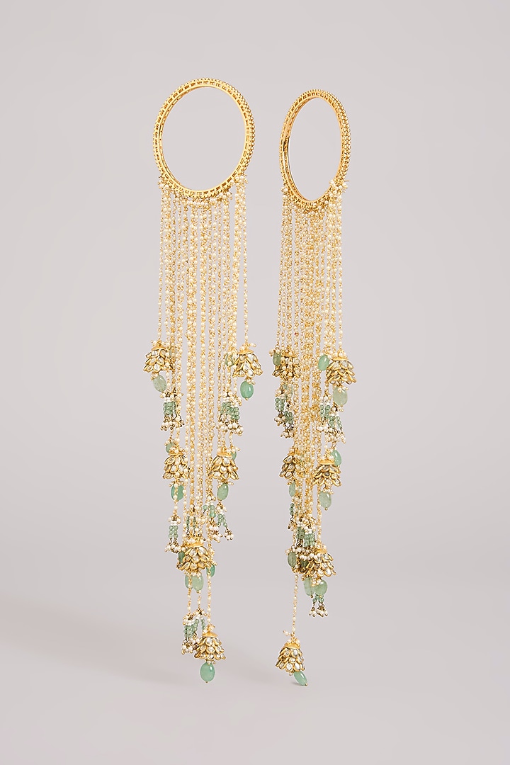 Gold Finish Kundan Polki Kaleeras (Set Of 2) by Preeti Mohan at Pernia's Pop Up Shop