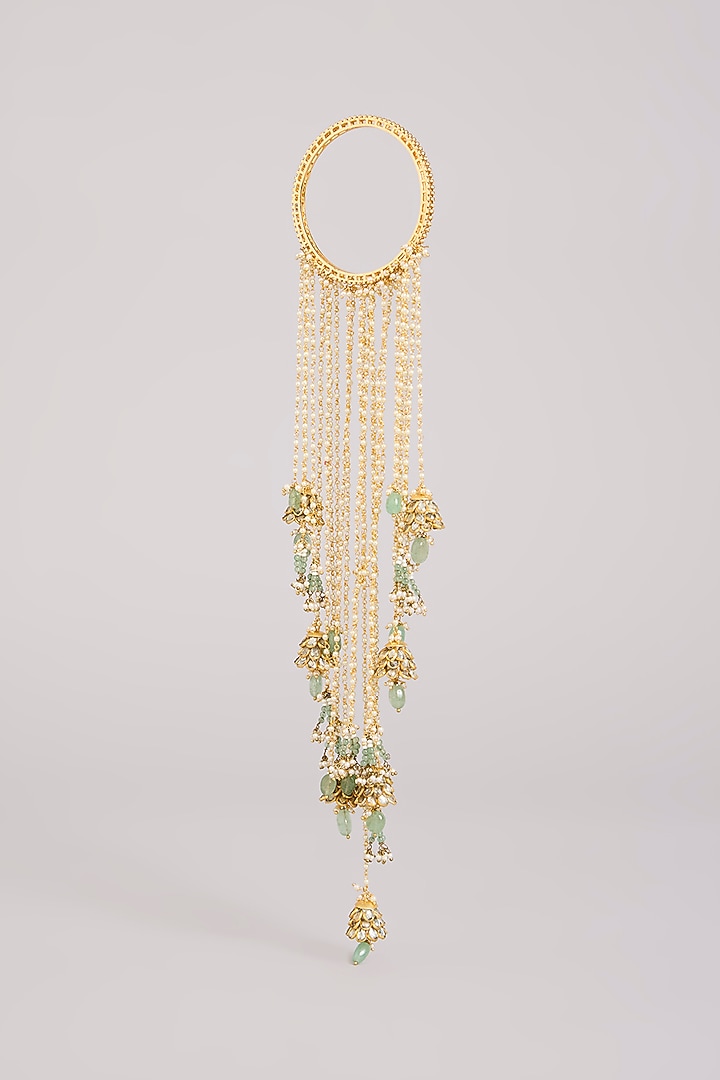 Gold Finish Kundan Polki Kaleeras (Set Of 2) by Preeti Mohan at Pernia's Pop Up Shop