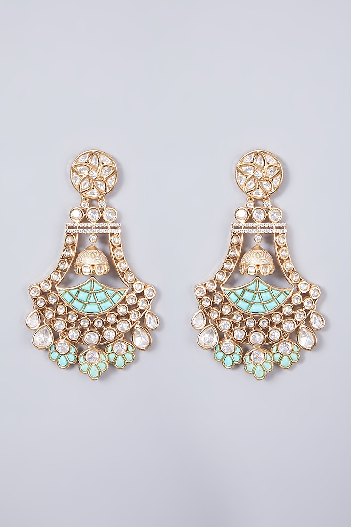 Gold Finish Turquoise Earrings by Preeti Mohan