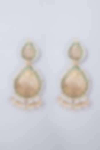 Gold Finish Green & White Jadau Earrings by Preeti Mohan at Pernia's Pop Up Shop