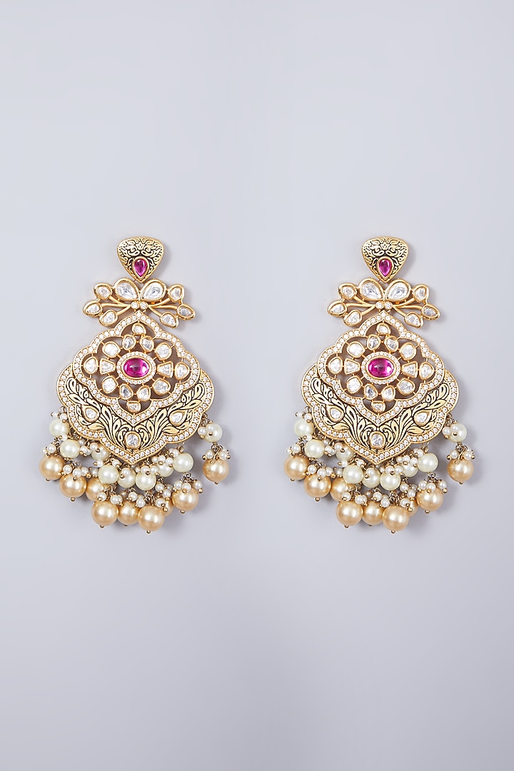 Gold Finish Ruby Earrings by Preeti Mohan at Pernia's Pop Up Shop