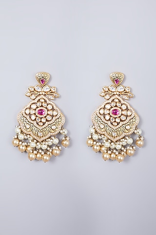Gold Finish Ruby Earrings by Preeti Mohan