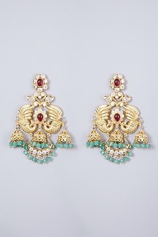 Gold Finish Kundan Polki Earrings by Preeti Mohan