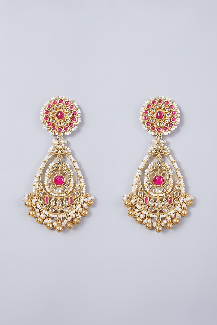 Gold Finish Ruby & Kundan Polki Earrings by Preeti Mohan at Pernia's Pop Up Shop