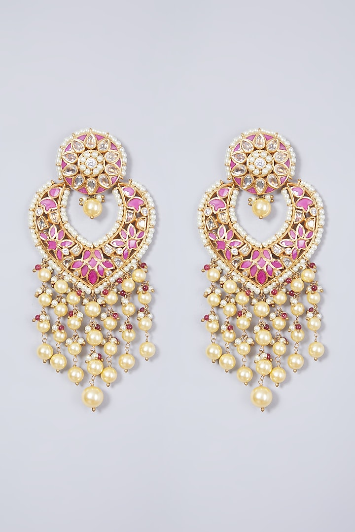 Gold Finish Pearl Earrings by Preeti Mohan