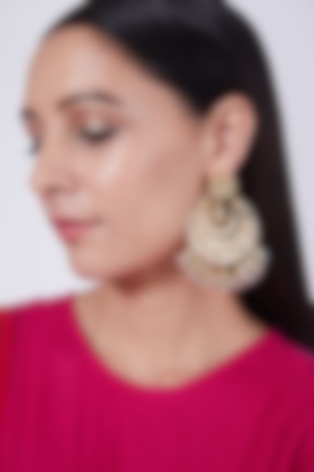 Gold Finish Kundan Polki Chandbali Earrings by Preeti Mohan