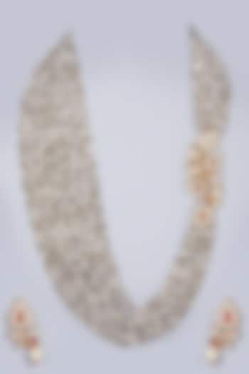 Gold Finish Kundan Polki Side Pendant Necklace Set by Preeti Mohan at Pernia's Pop Up Shop