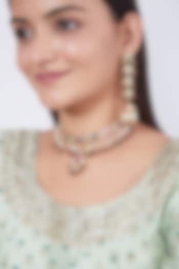 Gold Finish Jadau Choker Necklace Set by Preeti Mohan