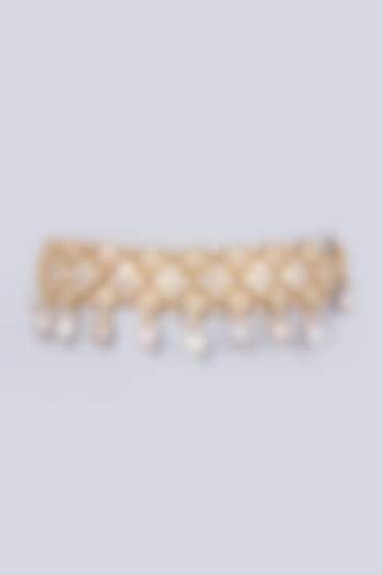 Gold Finish Pearls & Kundan Polki Choker Necklace Set by Preeti Mohan