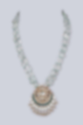 Gold Finish Kundan Polki & Green Onyx Necklace Set by Preeti Mohan at Pernia's Pop Up Shop
