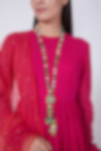 Gold Finish Mala With Green & White Beads by Preeti Mohan at Pernia's Pop Up Shop