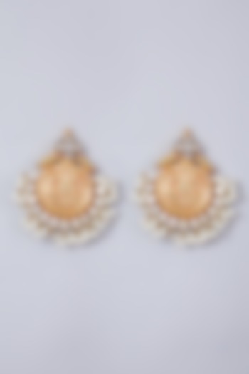 Gold Finish Kundan Polki Temple Earrings by Preeti Mohan
