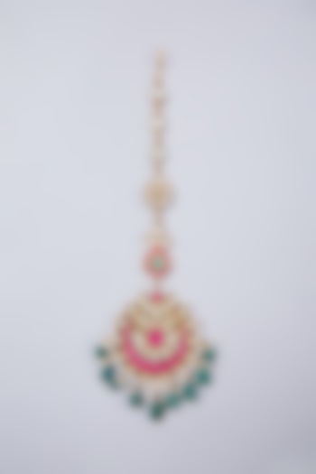 Gold Finish Kundan Polki & Ruby Maang Tikka by Preeti Mohan at Pernia's Pop Up Shop