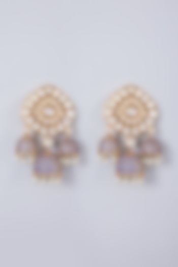 Gold Finish Jhumka Earrings With Kundan Polki by Preeti Mohan