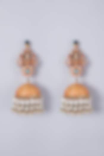 Gold Finish Jhumka Earrings With Ruby by Preeti Mohan