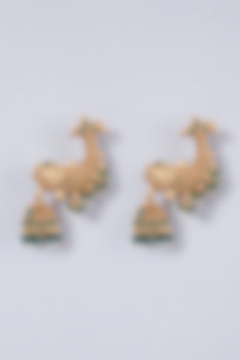 Gold Finish Kundan Polki Small Jhumka Earrings by Preeti Mohan