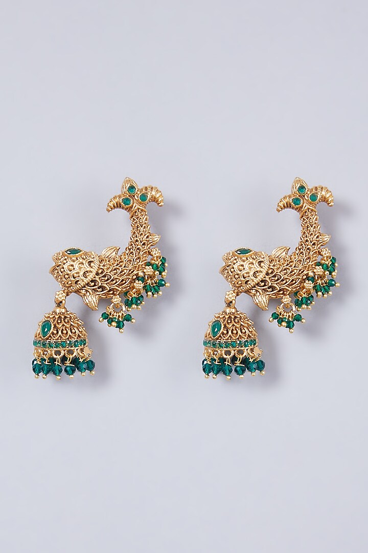 Gold Finish Kundan Polki Small Jhumka Earrings by Preeti Mohan