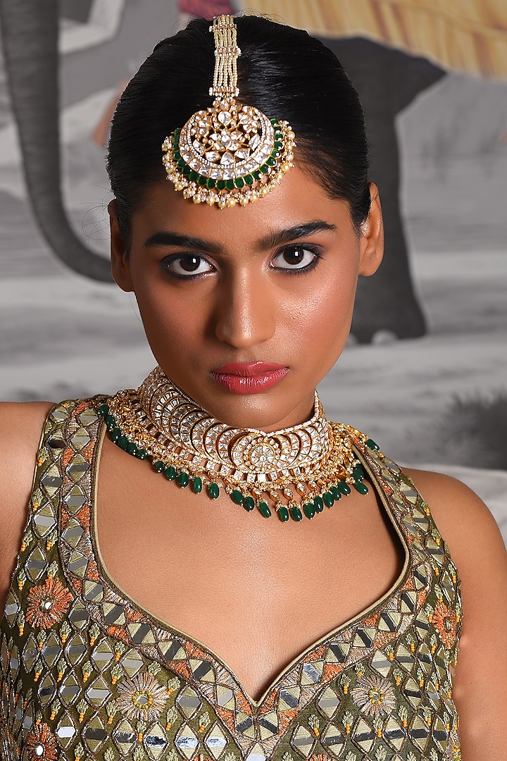 Gold Finish Moissanite Maangtikka by Preeti Mohan at Pernia's Pop Up Shop