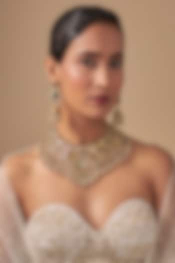 Gold Finish Kundan Polki Necklace Set by Preeti Mohan at Pernia's Pop Up Shop