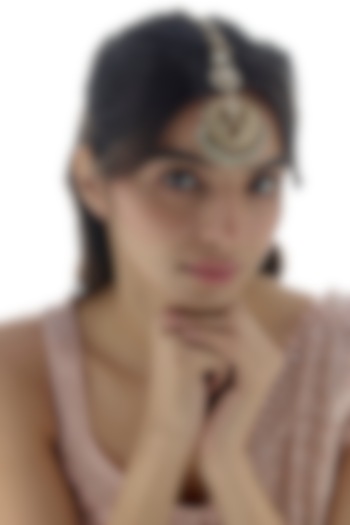 Gold Finish Kundan Polki & Pearl Maangtikka by Preeti Mohan at Pernia's Pop Up Shop