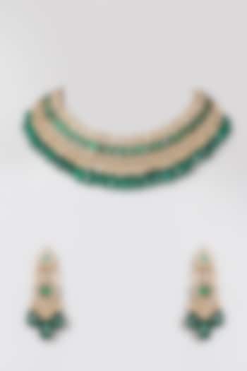 Gold Finish Green Onyx Drops Choker Necklace Set by Preeti Mohan at Pernia's Pop Up Shop