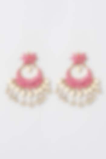 Gold Finish Pearl Chandbali Earrings by Preeti Mohan