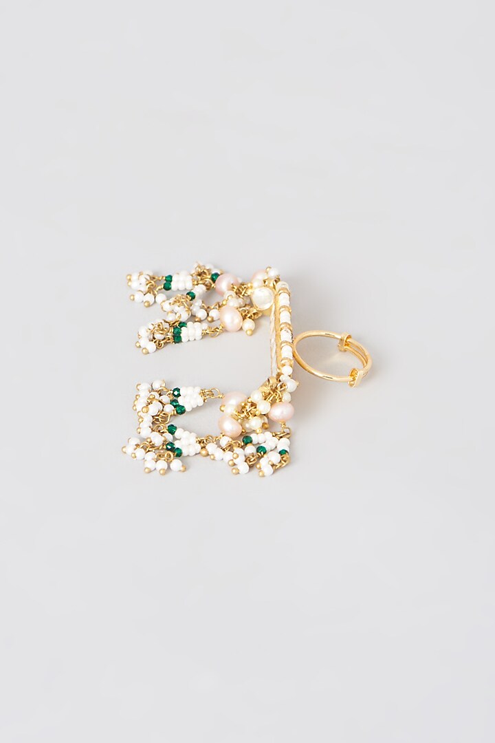 Gold Finish Kundan Polki & Pearl Ring by Preeti Mohan at Pernia's Pop Up Shop