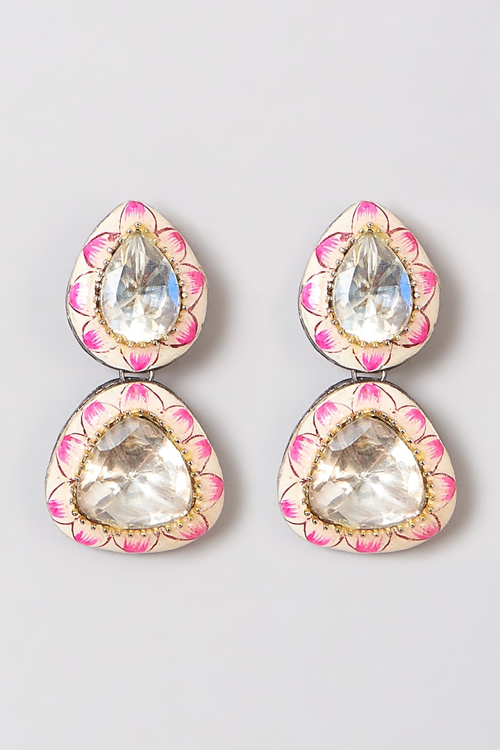 Gold Finish Meenakari Earrings by Preeti Mohan at Pernia's Pop Up Shop