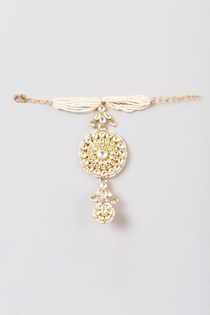Gold Finish Pearl & Kundan Polki Hathphool by Preeti Mohan at Pernia's Pop Up Shop