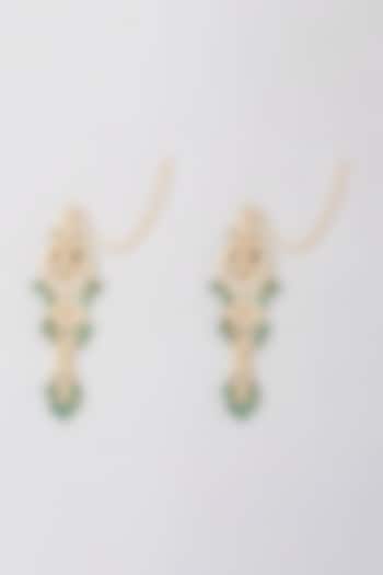 Gold Finish Green Onyx & Kundan Polki Earrings by Preeti Mohan at Pernia's Pop Up Shop