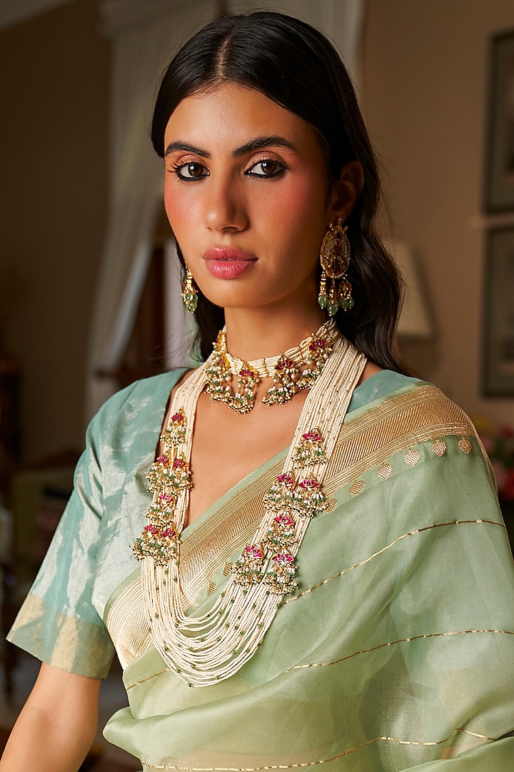 Gold Finish Kundan Polki Necklace by Preeti Mohan at Pernia's Pop Up Shop