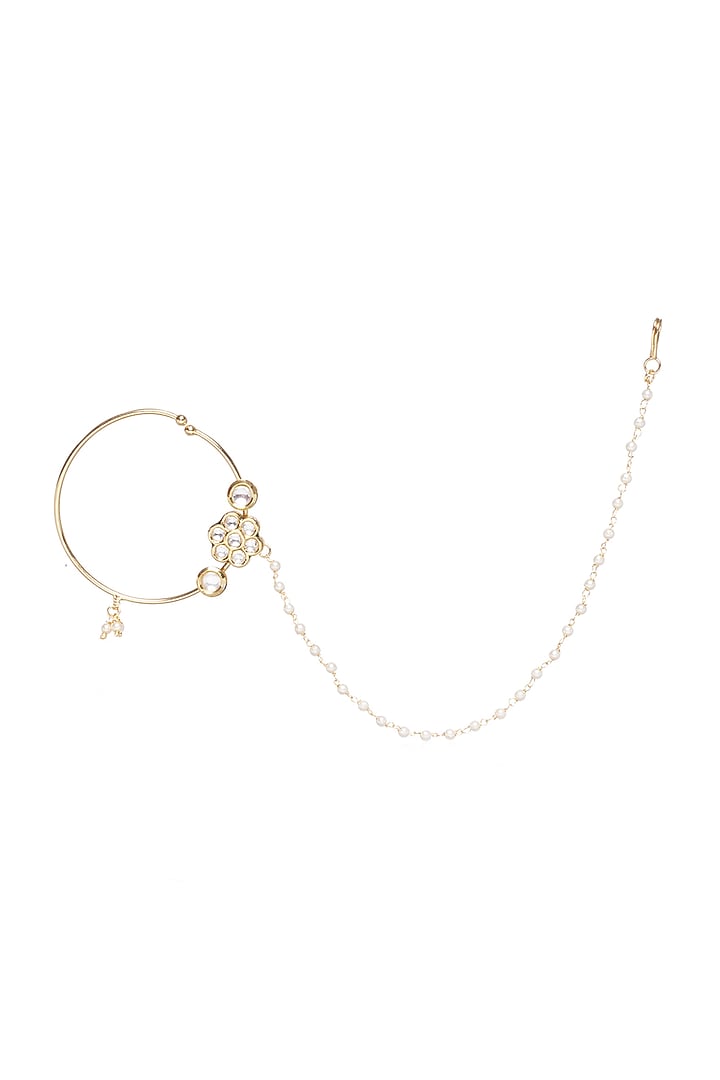 Gold Finish Kundan Polki Nose Ring by Preeti Mohan at Pernia's Pop Up Shop