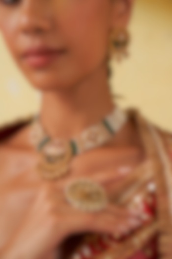 Gold Finish Kundan Polki Necklace Set by Preeti Mohan at Pernia's Pop Up Shop