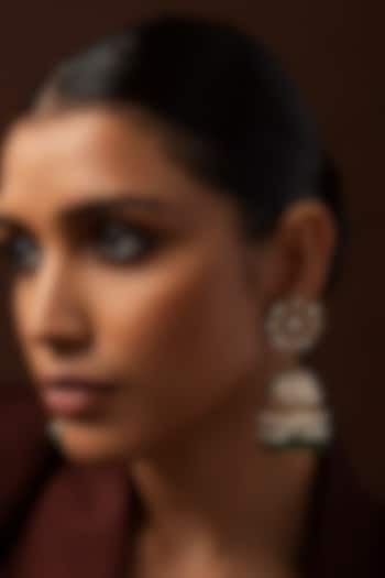 Gold Finish Kundan Polki & Green Onyx Jhumka Earrings by Preeti Mohan at Pernia's Pop Up Shop