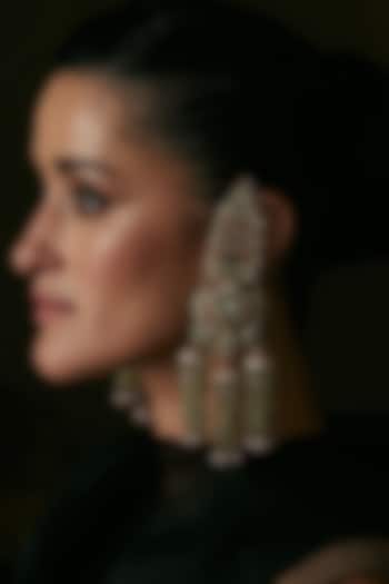 Gold Finish Moissanite & Fluorite Drop Dangler Earrings In Sterling Silver by Preeti Mohan at Pernia's Pop Up Shop