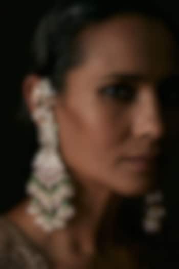 Gold Finish Moissanite & Green Onyx Dangler Earrings In Sterling Silver by Preeti Mohan at Pernia's Pop Up Shop