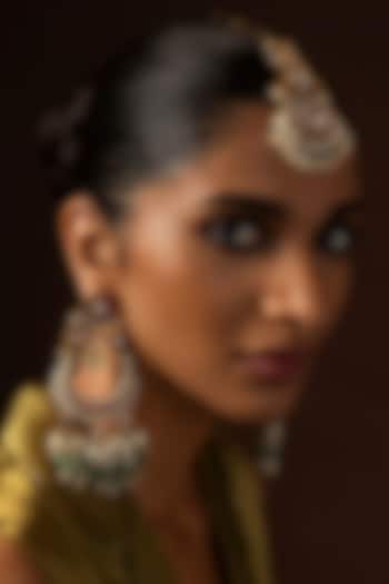 Gold Finish Kundan Polki & Green Onyx Chandbali Earrings by Preeti Mohan at Pernia's Pop Up Shop