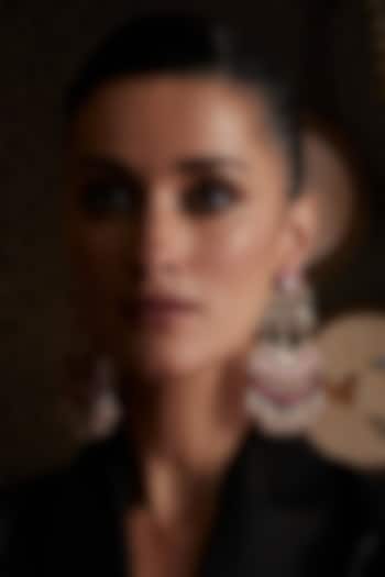 Gold Finish Kundan Polki & Pearl Chandbali Earrings by Preeti Mohan at Pernia's Pop Up Shop