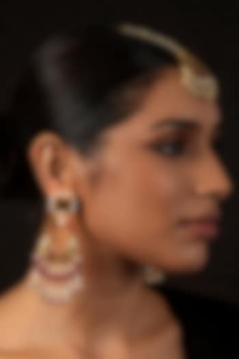 Gold Finish Kundan Polki & Pearl Chandbali Earrings by Preeti Mohan at Pernia's Pop Up Shop
