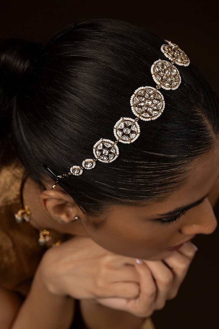 Gold Finish Kundan Polki Sheeshpatti by Preeti Mohan at Pernia's Pop Up Shop